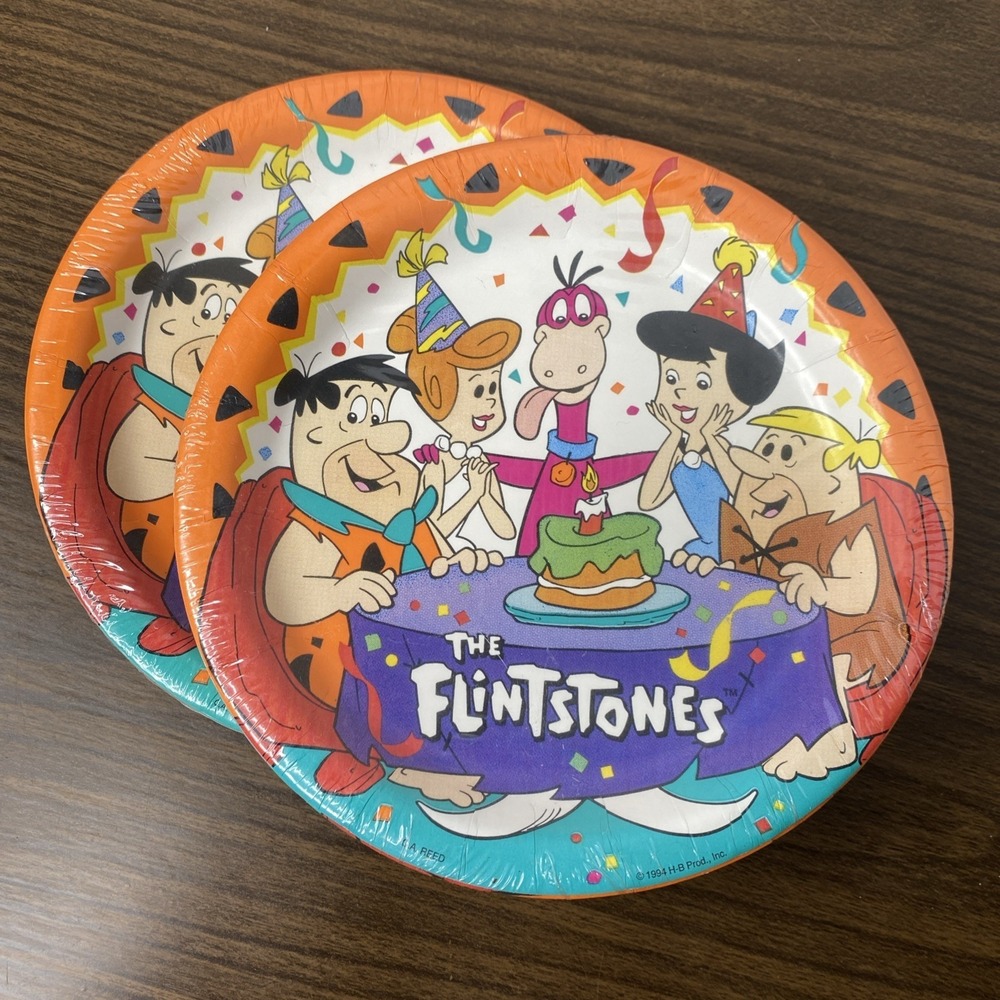 VTG The Flintstones Birthday Party 7" Dessert Plates (16) CA Reed 1994 SEALED